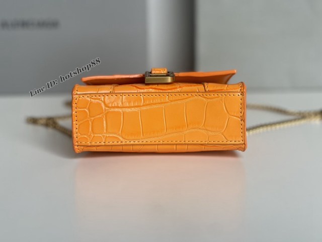 Balenciaga專櫃爆款mini鏈條手提肩背包 巴黎世家鱷魚紋橙色Nano超迷你沙漏包 fyj1707
